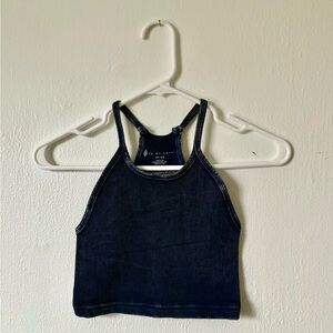 Free People Happiness Runs Crop Ribbed Tank in Vintage Navy